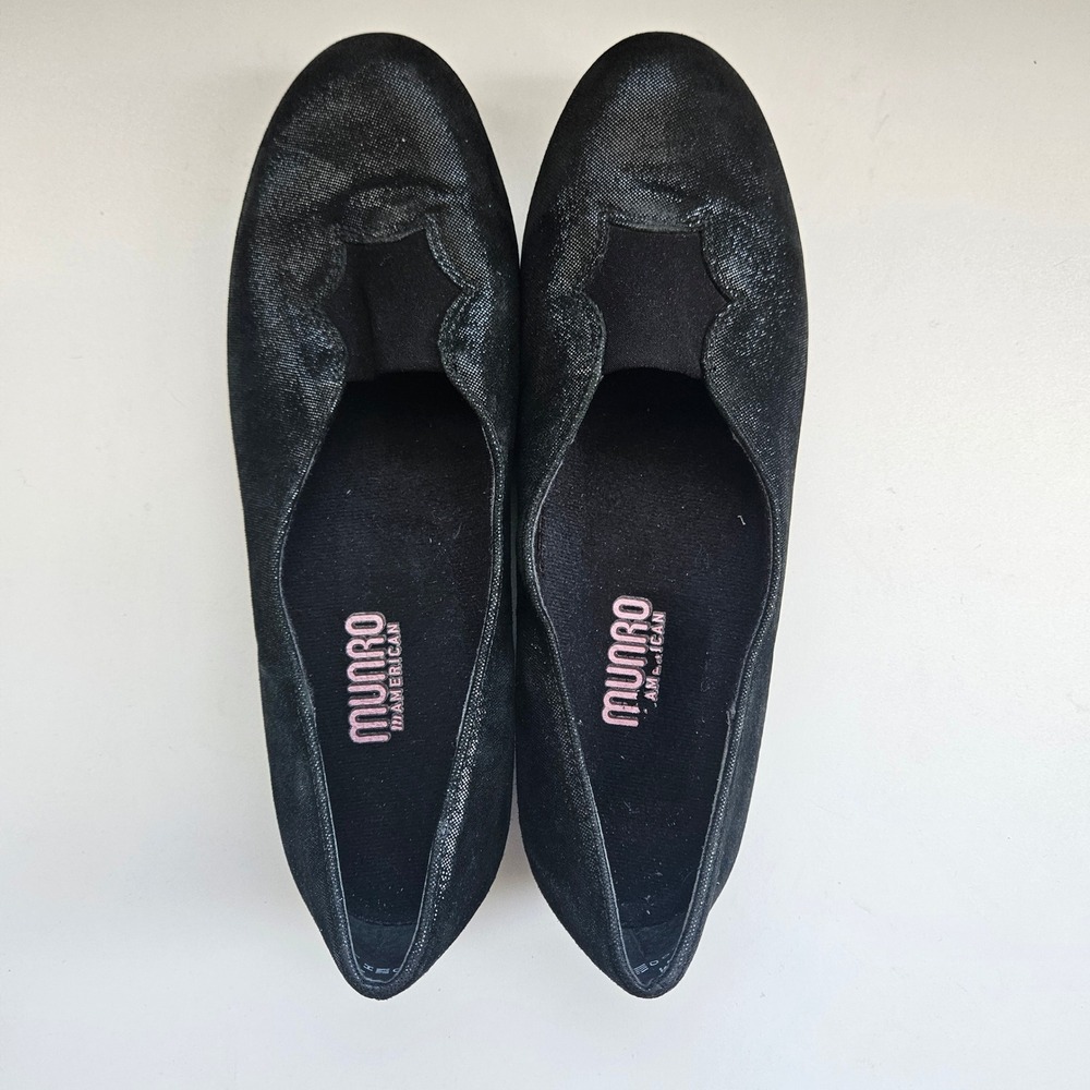 Munro Ballet Flats Women 7M Black Metallic Shimmer Minimalist Formal Hoco Office - Picture 4 of 9